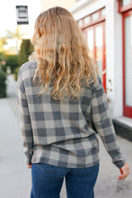 Load image into Gallery viewer, Check It Out Olive Grey Checker Plaid Hacci Pullover
