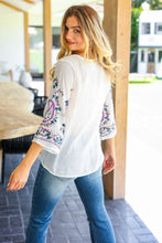 Load image into Gallery viewer, Be Your Best Purple &amp; Blue Floral Paisley Embroidered Sleeve Top
