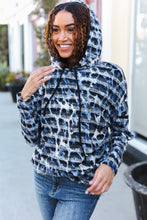 Load image into Gallery viewer, Casual Chic Blue &amp; Black Animal Print Stripe Hoodie
