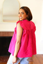 Load image into Gallery viewer, Love Life Cotton Fuchsia Frill Mock Neck Flutter Sleeve Top
