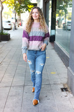 Load image into Gallery viewer, Fall For You Mauve Multicolor Stripe Cable Knit Mock Neck Sweater
