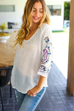 Load image into Gallery viewer, Be Your Best Purple &amp; Blue Floral Paisley Embroidered Sleeve Top
