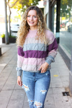 Load image into Gallery viewer, Fall For You Mauve Multicolor Stripe Cable Knit Mock Neck Sweater
