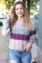 Load image into Gallery viewer, Fall For You Mauve Multicolor Stripe Cable Knit Mock Neck Sweater
