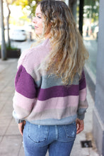 Load image into Gallery viewer, Fall For You Mauve Multicolor Stripe Cable Knit Mock Neck Sweater
