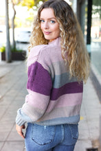 Load image into Gallery viewer, Fall For You Mauve Multicolor Stripe Cable Knit Mock Neck Sweater
