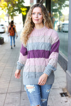 Load image into Gallery viewer, Fall For You Mauve Multicolor Stripe Cable Knit Mock Neck Sweater
