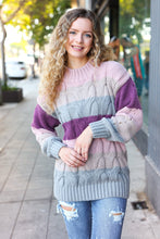 Load image into Gallery viewer, Fall For You Mauve Multicolor Stripe Cable Knit Mock Neck Sweater
