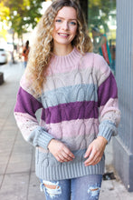 Load image into Gallery viewer, Fall For You Mauve Multicolor Stripe Cable Knit Mock Neck Sweater
