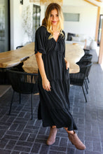 Load image into Gallery viewer, Talk Of The Town Black Elastic V Neck Tiered Maxi Dress
