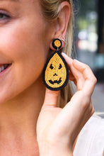 Load image into Gallery viewer, Orange &amp; Black Jack-O-Lantern Teardrop Earrings
