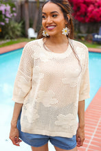 Load image into Gallery viewer, Feel Charming Oatmeal Floral Netted Crochet 3/4 Sleeve Sweater Top
