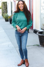 Load image into Gallery viewer, Stay Awhile Green Brushed Melange Puff Short Sleeve Sweater
