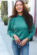 Load image into Gallery viewer, Stay Awhile Green Brushed Melange Puff Short Sleeve Sweater
