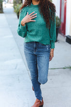 Load image into Gallery viewer, Stay Awhile Green Brushed Melange Puff Short Sleeve Sweater
