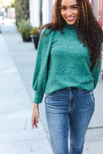 Load image into Gallery viewer, Stay Awhile Green Brushed Melange Puff Short Sleeve Sweater
