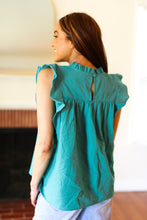 Load image into Gallery viewer, Love Life Cotton Turquoise Frill Mock Neck Flutter Sleeve Top
