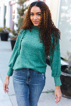 Load image into Gallery viewer, Stay Awhile Green Brushed Melange Puff Short Sleeve Sweater
