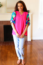 Load image into Gallery viewer, Tell Your Story Fuchsia Geo Print Puff Sleeve V Neck Top
