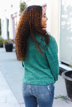 Load image into Gallery viewer, Stay Awhile Green Brushed Melange Puff Short Sleeve Sweater
