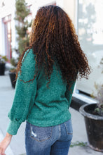 Load image into Gallery viewer, Stay Awhile Green Brushed Melange Puff Short Sleeve Sweater
