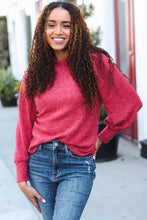 Load image into Gallery viewer, Stay Awhile Red Brushed Melange Puff Short Sleeve Sweater
