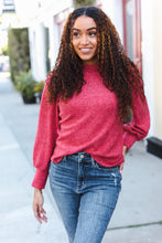 Load image into Gallery viewer, Stay Awhile Red Brushed Melange Puff Short Sleeve Sweater
