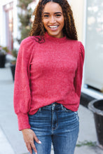 Load image into Gallery viewer, Stay Awhile Red Brushed Melange Puff Short Sleeve Sweater
