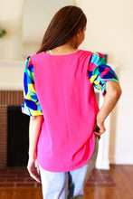 Load image into Gallery viewer, Tell Your Story Fuchsia Geo Print Puff Sleeve V Neck Top
