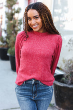 Load image into Gallery viewer, Stay Awhile Red Brushed Melange Puff Short Sleeve Sweater
