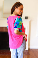 Load image into Gallery viewer, Tell Your Story Fuchsia Geo Print Puff Sleeve V Neck Top
