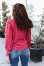 Load image into Gallery viewer, Stay Awhile Red Brushed Melange Puff Short Sleeve Sweater
