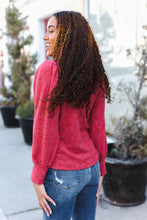 Load image into Gallery viewer, Stay Awhile Red Brushed Melange Puff Short Sleeve Sweater
