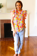 Load image into Gallery viewer, Flower Power Ivory &amp; Red Floral Mock Neck Flutter Sleeve Top
