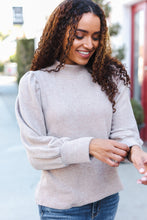 Load image into Gallery viewer, Stay Awhile Taupe Brushed Melange Puff Short Sleeve Sweater
