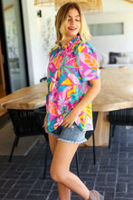 Load image into Gallery viewer, Vacay Ready Fuchsia Tropical Print Frill Mock Neck Top
