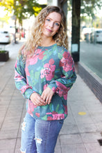 Load image into Gallery viewer, Everyday Hunter Green Floral Brushed Hacci Sweater Top
