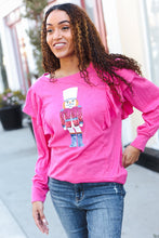 Load image into Gallery viewer, Holiday Hot Pink Sequin Nutcracker Ruffle Hacci Sweater
