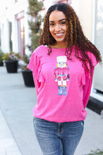 Load image into Gallery viewer, Holiday Hot Pink Sequin Nutcracker Ruffle Hacci Sweater
