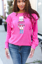 Load image into Gallery viewer, Holiday Hot Pink Sequin Nutcracker Ruffle Hacci Sweater
