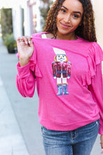 Load image into Gallery viewer, Holiday Hot Pink Sequin Nutcracker Ruffle Hacci Sweater
