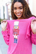 Load image into Gallery viewer, Holiday Hot Pink Sequin Nutcracker Ruffle Hacci Sweater
