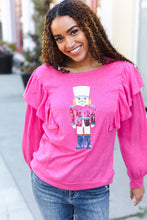 Load image into Gallery viewer, Holiday Hot Pink Sequin Nutcracker Ruffle Hacci Sweater
