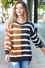 Load image into Gallery viewer, Camel &amp; Charcoal Striped Color Block Sweater
