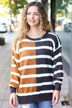 Load image into Gallery viewer, Camel &amp; Charcoal Striped Color Block Sweater
