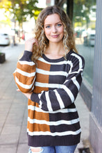 Load image into Gallery viewer, Camel &amp; Charcoal Striped Color Block Sweater
