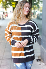 Load image into Gallery viewer, Camel &amp; Charcoal Striped Color Block Sweater
