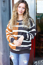 Load image into Gallery viewer, Camel &amp; Charcoal Striped Color Block Sweater
