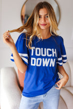 Load image into Gallery viewer, Stand Out Blue &quot;TOUCHDOWN&quot; Sequin Bubble Sleeve Game Day Top
