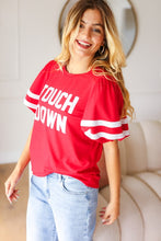 Load image into Gallery viewer, Stand Out Red &quot;TOUCHDOWN&quot; Sequin Bubble Sleeve Game Day Top
